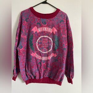 vintage Vibrant Pink and Purple Graphic floral Sweatshirt size XL Carlton